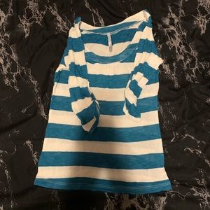 Turquoise/White stripe blouse
